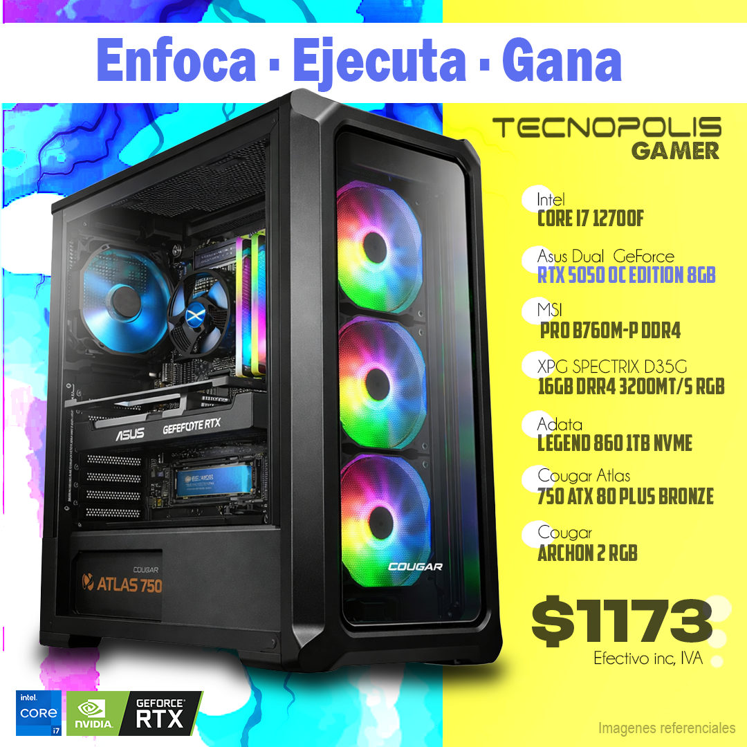 PC Gamer Intel Core i7 12700F 16Gb Ram DDR4 1Tb Ssd RTX 5050 8Gb