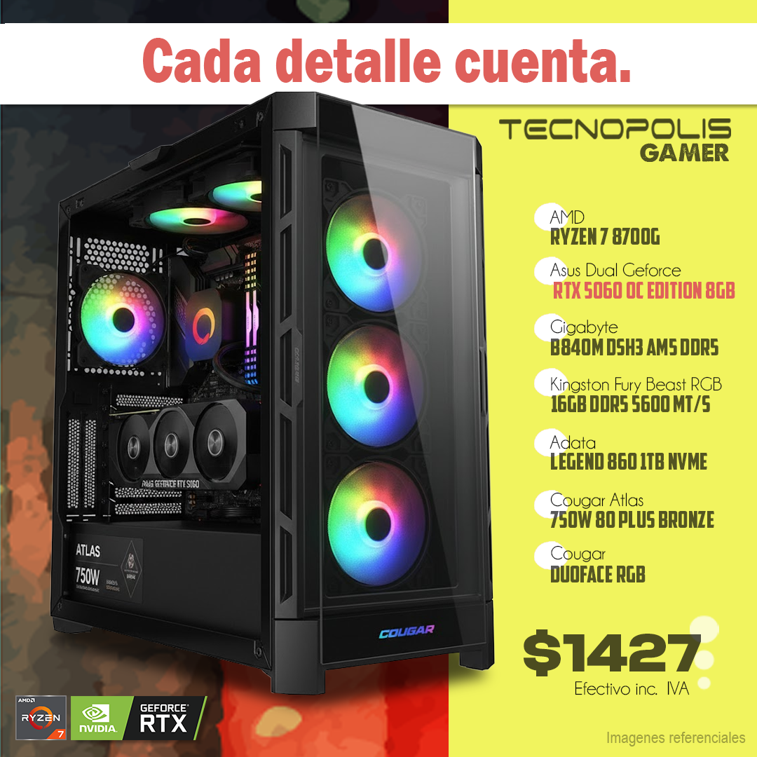 PC Gamer AMD Ryzen 7 8700G 16Gb Ram DDR5 1Tb Ssd RTX 5060 8Gb